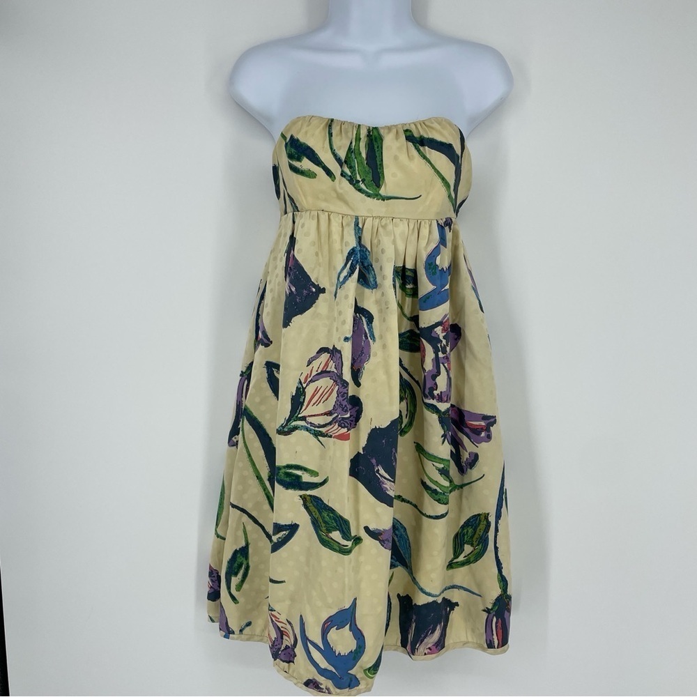 Corey Lynn Calter Floral Silk Strapless Sweetheart Neckline, corset back -